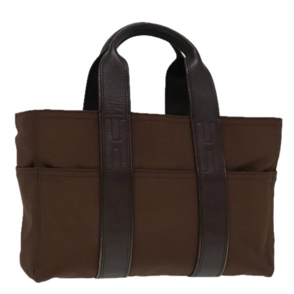 HERMES Acape Luco PM Tote Bag Nylon Leather Brown Silver Auth bs18255 - Picture 1 of 16